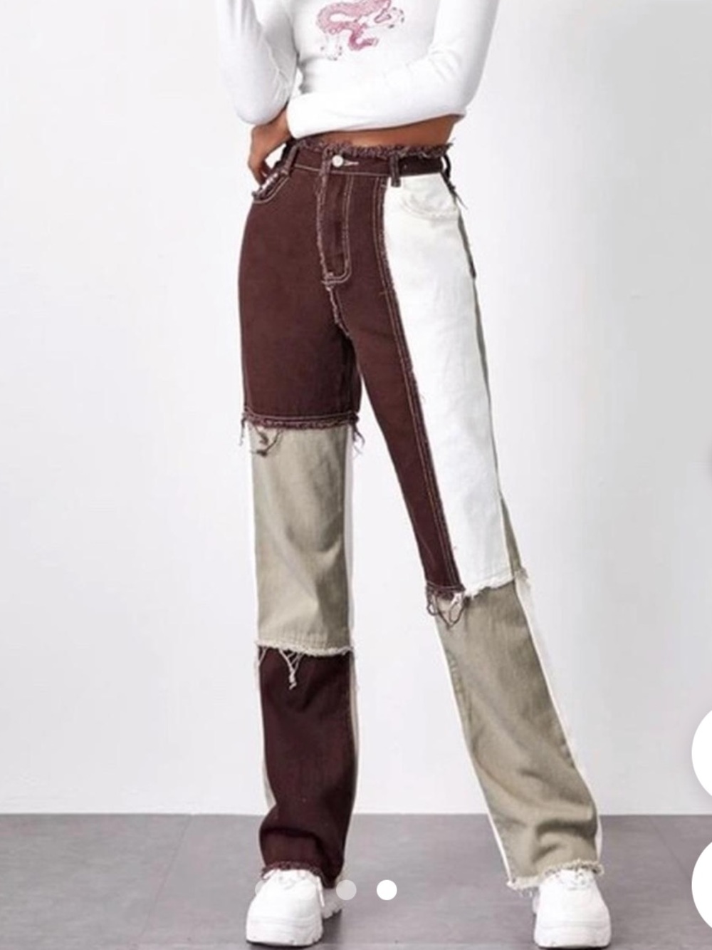 SHEIN EZwear Patchwork Print Raw
Edge Jeans Size M